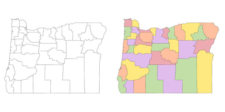 Oregon administrative map, Oregon outline and counties state map set - illustration version
