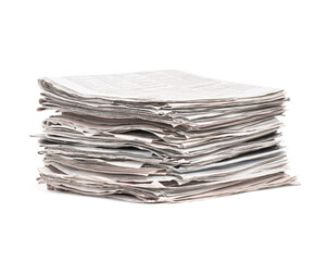 Stack of many newspapers isolated on white