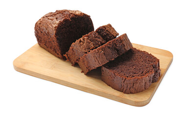 Slices of delicious chocolate sponge cake isolated on white
