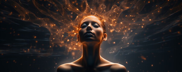 AI, neural networks and communication with human senses. wide format. Hand edited generative AI.