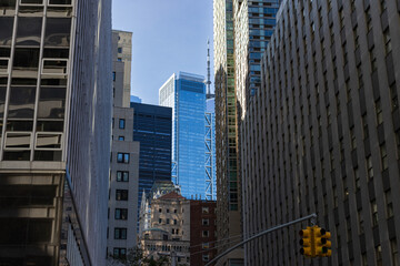 Obraz premium Variety of Old and Modern Office Buildings in the Financial District of New York City