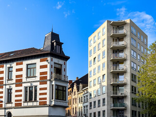 Street view of old village Charleroi in Belgium