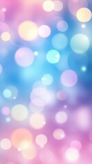 Fototapeta premium Colorful bokeh lights on a gradient background, featuring bright circles in pink, blue, and yellow hues, creating a festive and abstract pattern