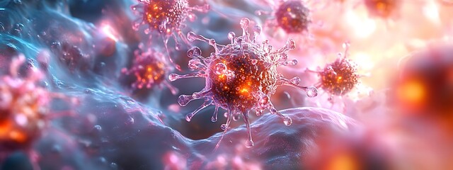 Fototapeta premium Human stem cell therapy research in 3D: Explore cellular biology, cancer treatment, DNA, nucleus, and protein. Highlighting molecular division for medical biotechnology. 