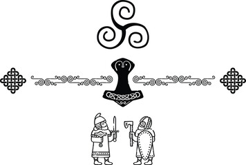 Viking Elements - Triskele, Thor Hammer Banner, Norse Warriors