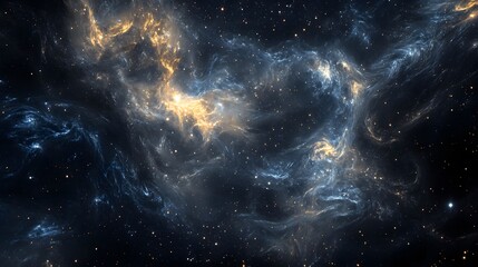Abstract Galactic Swirls with Golden Highlights