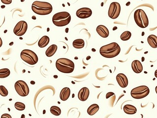 Obraz premium Vibrant featuring a captivating repeating pattern of freshly roasted coffee beans alongside swirling steam patterns all presented in a stunning minimalist style design