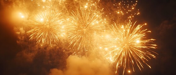 Fototapeta premium Magnificent golden fireworks bursting in the night sky creating a spectacular display of light and color that symbolizes grandeur and This image evokes a sense of awe and wonder