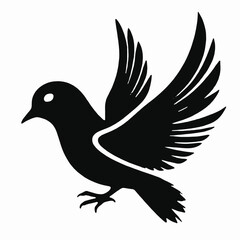 Obraz premium A black silhouette of a dove or pigeon with an olive branch in its beak 