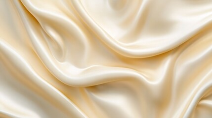 Obraz premium Soft and luxurious cream satin fabric draped elegantly, showcasing smooth texture and gentle curves in natural light.