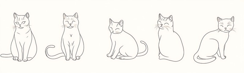 Obraz premium Cat continuous line one animal outline illustration drawing art pet. Cat continuous line draw logo sketch black two face abstract cute profile silhouette white contour simple linear design kitten. 