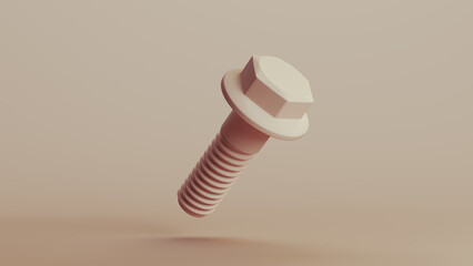 Beige bionic hardware bolt screw shape component technology design element neutral monochrome soft tones skin tones background 3d illustration render