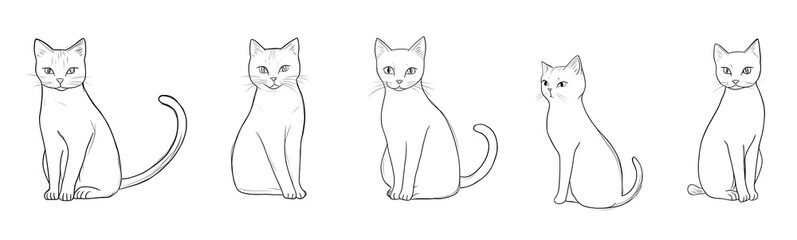 Fototapeta premium Cat continuous line one animal outline illustration drawing art pet. Cat continuous line draw logo sketch black two face abstract cute profile silhouette white contour simple linear design kitten. 