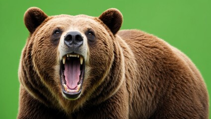 Obraz premium A bear with its mouth open against a green background
