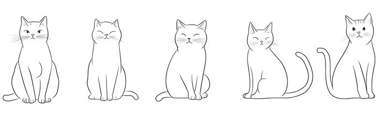 Foto auf Acrylglas Eine Linie  Cat continuous line one animal outline illustration drawing art pet. Cat continuous line draw logo sketch black two face abstract cute profile silhouette white contour simple linear design kitten.   © Five Million Stock