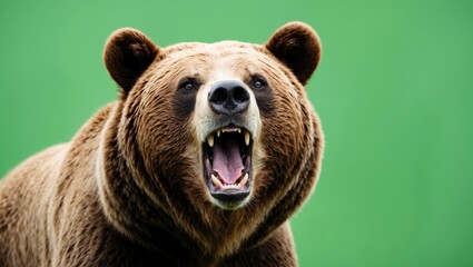 Obraz premium A bear is roaring against a green background