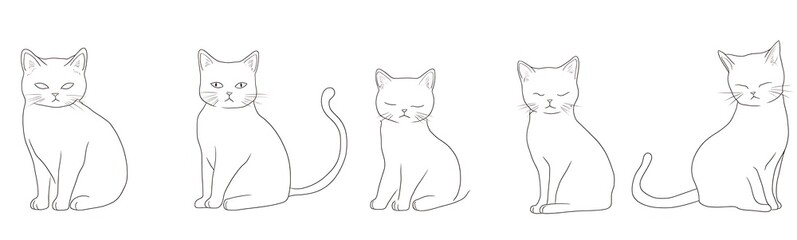  Cat continuous line one animal outline illustration drawing art pet. Cat continuous line draw logo sketch black two face abstract cute profile silhouette white contour simple linear design kitten. 