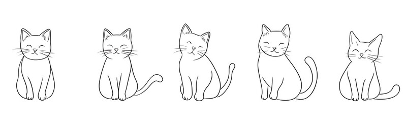  Cat continuous line one animal outline illustration drawing art pet. Cat continuous line draw logo sketch black two face abstract cute profile silhouette white contour simple linear design kitten. 