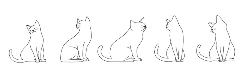  Cat continuous line one animal outline illustration drawing art pet. Cat continuous line draw logo sketch black two face abstract cute profile silhouette white contour simple linear design kitten. 