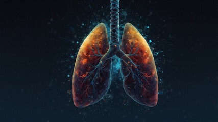 A digital representation of healthy human lungs against a dark background