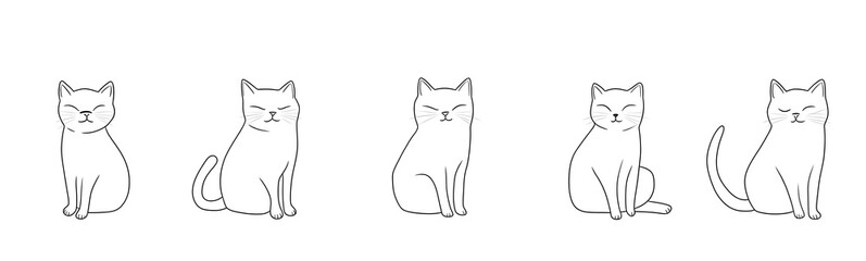  Cat continuous line one animal outline illustration drawing art pet. Cat continuous line draw logo sketch black two face abstract cute profile silhouette white contour simple linear design kitten. 