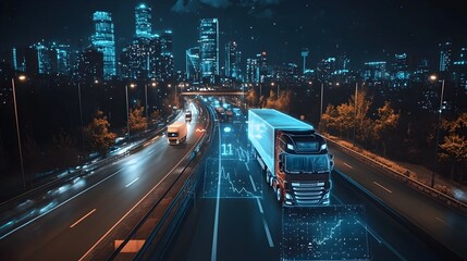 Fototapeta premium Digital Truck Journey Tracking Interface with Route Monitoring and Status Updates