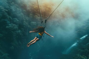 Adventure seekers trying bungee jumping, thrill, adventure