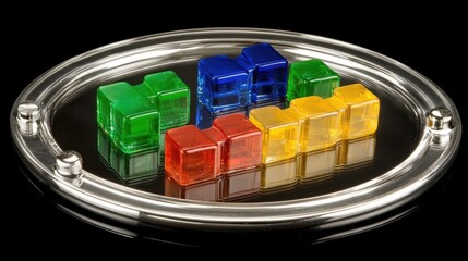 Colorful Glass Blocks on Silver Tray