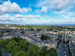 Fototapeta premium High Angle View of Central Edinburgh City of Scotland United Kingdom During Partly Cloudy Day of August 29th, 2024