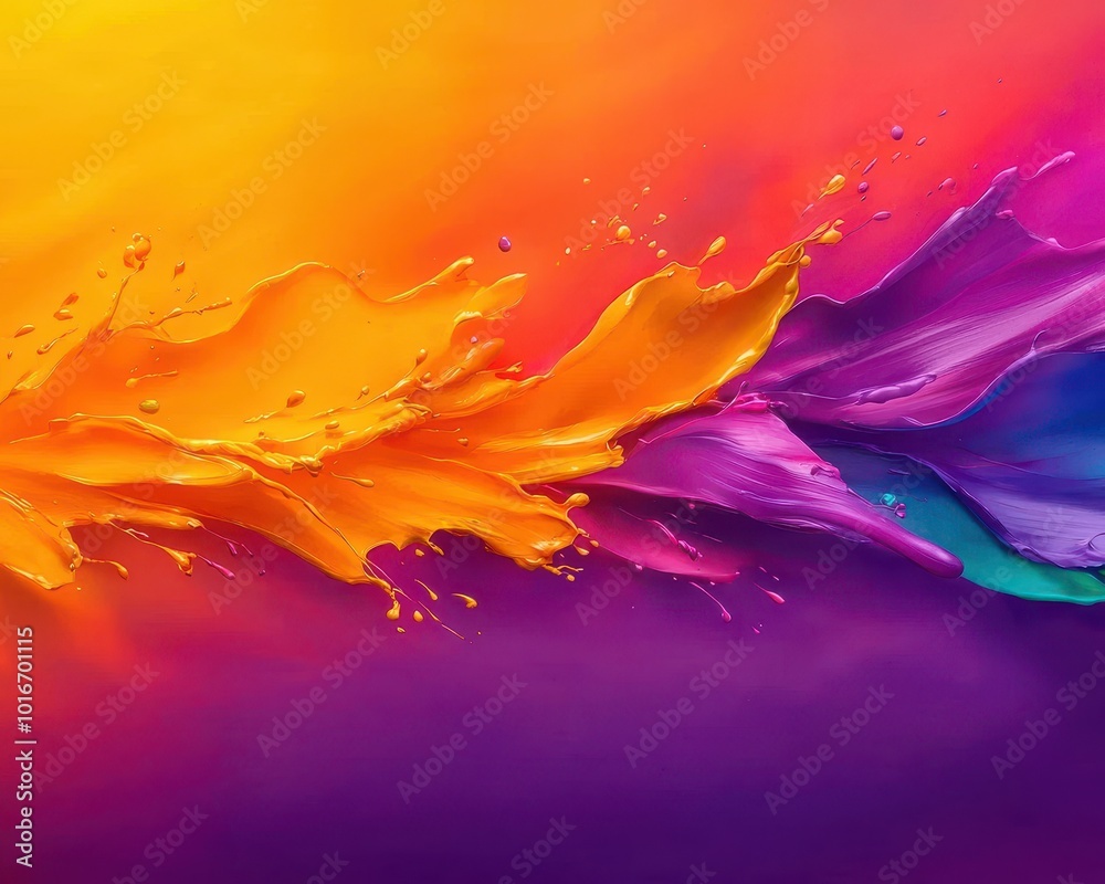 Poster a bright living room with an abstract splash of color on canvas complementing the sleek furniture