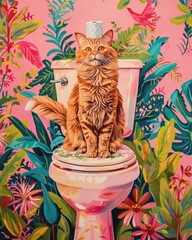 The cat is sitting on the toilet in the bathroom.
