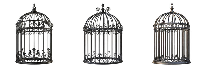Vintage birdcage illustrations in different designs isolated on transparent background ideal for home decor illustrations or antique-themed designs