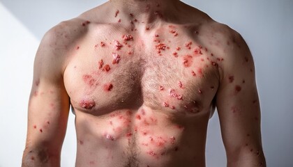 Man with Shingles Rash on Chest and Shoulders