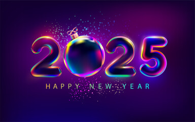 New year 2025. Iridescent lettering design.