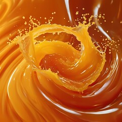 A swirling vortex of orange juice creates a beautiful and vibrant splash