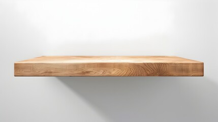 Minimalist Floating Wooden Wall Shelf for Modern Interior Decor on White Background