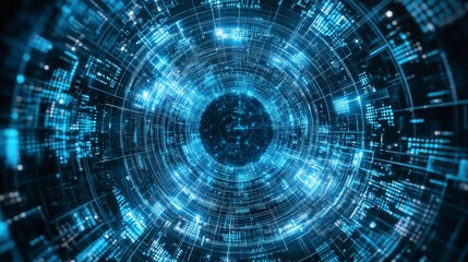 Fototapeta premium Luminous sci-fi circle circuit hud on gradient blue computer circuit background, rendered in 3D.