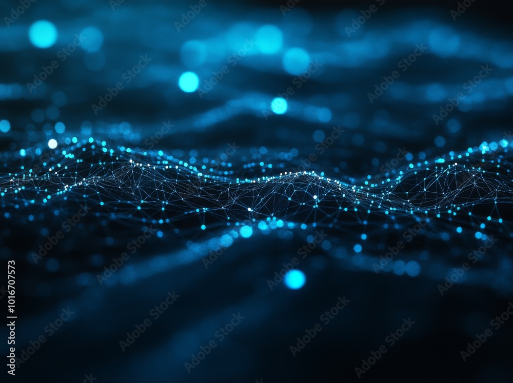 Poster an image of sci-fi digital technology with a line network and data graphic background