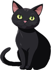 black cat cartoon, black cat vector, icon vector illustration, cat silhouette of a cat isolated on a white background