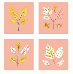Obraz premium One line background with autumn elements, shapes, and plants. Creative design for mobile apps.