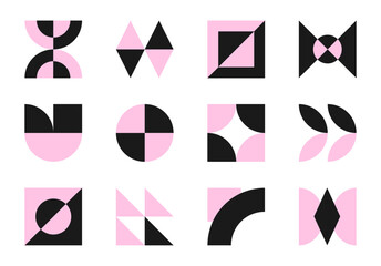 Set, collection geometric shapes. Trendy set with shapes different style. Bauhaus, futuristic, memphis. set of black bauhaus shapes, geometric abstract shapes. Modern style	