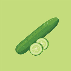 cucumber with slices flat vector illustration clipart isolated on white background