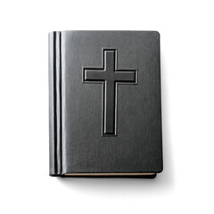 Obraz premium Black Bible book with cross isolated on transparent background. PNG. Religious concept. Faith symbol