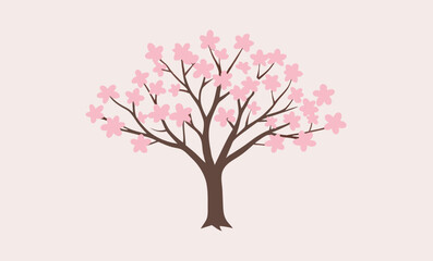 Obraz premium Asian background with sakura blossom tree in silhouette. Beautiful illustration of a sakura tree blooming with pink flowers on a pink background