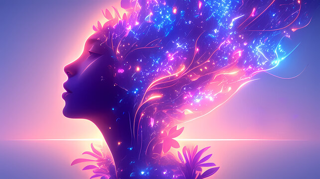 Human head exploding into colorful abstract patterns.