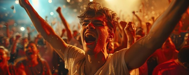 Sports fans cheering at a live sports event, excitement, community