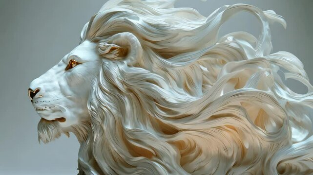 Flowing mane of a majestic white lion swaying gracefully in the wind