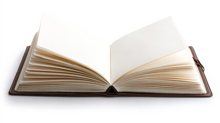 A blank open notebook with cream-colored pages, perfect for writing, sketching, or journaling, set against a clean white background.