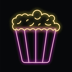 Vibrant neon sign depicting a delicious cupcake, radiating a warm and inviting glow against a dark background