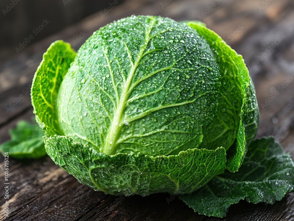 Canvas Prints Fresh Green Cabbage with Water Drops - Healthy Vegetable